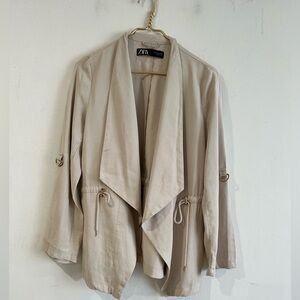 Zara Women's Tan Jacket blazer open , rolled-up sleeves M